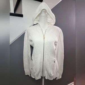 Lilly Pulitzer Full Zip Knit Jacket Hoodie Women’s Med White 100% Cotton Warm